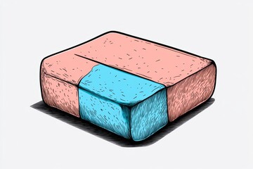 Poster - A simple, clean illustration of a rectangular eraser with rounded edges, drawn in soft pastel colors on a white background