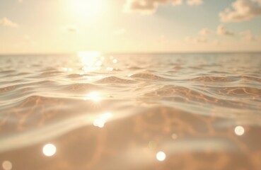 Wall Mural - tranquil water surface reflects soft sunlight. calm water shimmers with golden light. gentle waves c