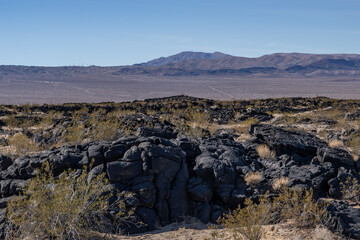 Pisgah Crater, Pisgah Volcano, volcanic cinder cone / lava plain, Lavic Lake volcanic field, San Bernardino County, California. Mojave Desert / Basin and Range Province. Basalt lava flow