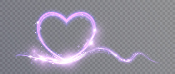 Poster - Glowing Bright Heart. Shiny Purple Heart Shape With Bokeh Glitter. Valentine's Day Design Element