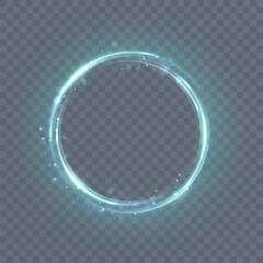 Leinwandbilder - Blue circular light effect with glitter. Bright abstract frame light for web design and game interface.