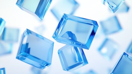 Sticker - Floating translucent blue cubes, abstract background.