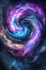 Wall Mural - A mesmerizing spiral galaxy filled with vibrant shades of purple, blue, and pink, evoking a sense of cosmic wonder.