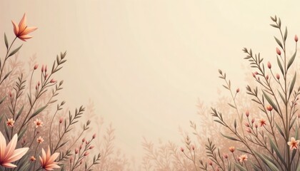 Poster - Pastel boho floral design for social media. Natural floral elements with muted colors. Minimalist style. Calm serene atmosphere. Simple chic beige aesthetic. Floral background.