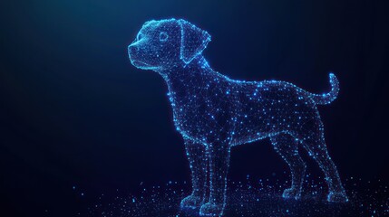 Wall Mural - Abstract polygonal puppy, glowing blue.