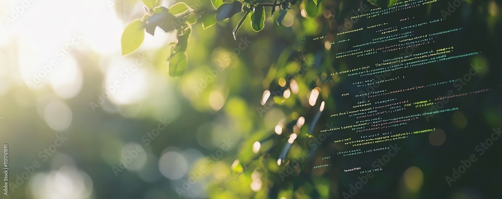 HTML code snippets floating in the air, blurry background with soft ...