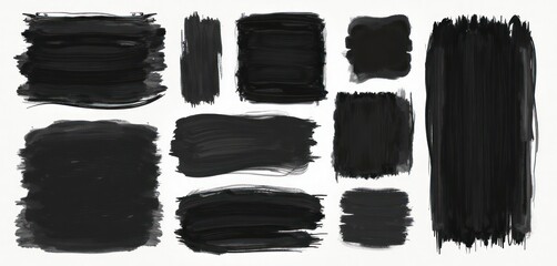 Poster - Abstract hand-drawn black paint strokes arranged in various square, rectangular shapes. Simple design suitable for branding materials graphic design projects. Modern abstract art style. Great for