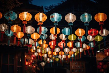 Canvas Print - Chinese lanterns festival spirituality architecture.