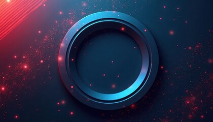 Poster - Abstract 3D design with blue, red colors. Circular stripes, layers create modern look. Background dark space. Ideal for tech banners flyers cards. Future style graphic design element. Overlapping
