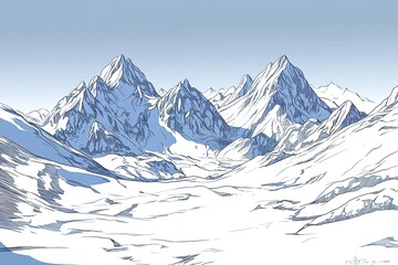 Wall Mural - Majestic Snow Capped Mountains Winter Landscape Scene