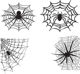Wall Mural - silhouette of a spider, spider on web vector silhouette