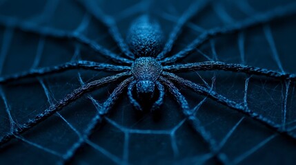 Dark Blue Spider on Intricate Web, Halloween Decor