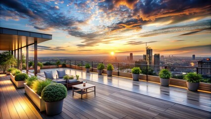 Wall Mural - A beautiful terrace overlooking the city with a stunning view, terrace, balcony, beautiful, view, cityscape, outdoor