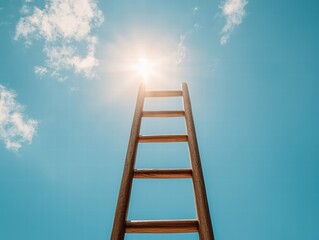 Wall Mural - wooden ladder reaching towards a bright sun