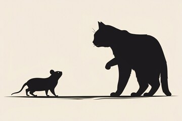 Wall Mural - Cat Mouse Silhouette