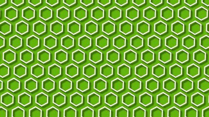 Wall Mural - 3D white hexagon line moving patterns on a green background. hexagon shape lines move and rotation animation