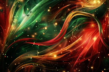 Wall Mural - abstract Christmas background with swirling red, green, and gold patterns, 