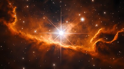 Wall Mural - Bright Star within an Orange Nebula and Stars