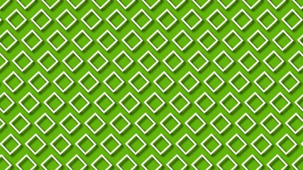 Wall Mural - 3D white square line moving patterns on a green background. Square shape lines move and rotation animation