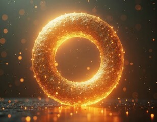 Leinwandbilder - Abstract gold circle design element. Golden ring floats on dark surface. Particles of light surrounding. Modern, futuristic, elegant look. Good for branding, tech, futuristic concepts, luxury