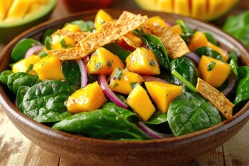 Sticker - Fresh mango spinach salad with crispy tortilla chips and red onion