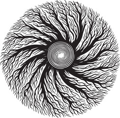 Wall Mural - Roots spreading in concentric circles vector silhouette illustration