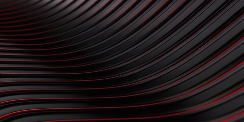 Wall Mural - black carbon fiber motion background. technology wavy line with red glowing light 3d illustration.