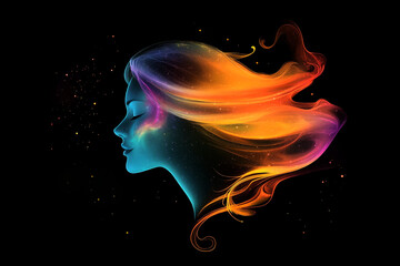 Wall Mural - a profile view of an abstract female head with colorful nebulae creates a surreal atmosphere.