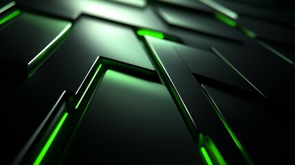 Poster - Abstract Futuristic Green and Black Geometric Pattern with Illuminated Lines : Generative AI