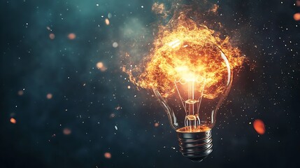 Poster - Conceptual Light Bulb Explosion with Dynamic Fiery Sparks : Generative AI