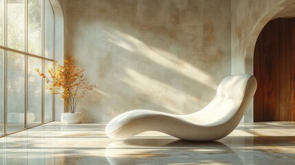 Leinwandbilder - Modern Minimalist Architectural Interior with Curved Lines and Natural Light