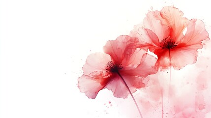 Leinwandbilder - Delicate Pink Watercolor Flowers on White Background with Light Abstract Brushstrokes : Generative AI