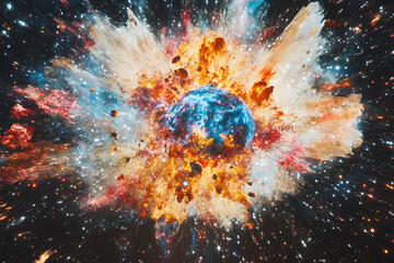 cosmic explosion event revealing the birth of a celestial body in space vivid colors abstract viewpo