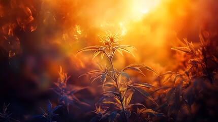 Poster - Vibrant Plant Silhouettes Against Stunning Sunset Backdrop Creating a Magical Natural Scene : Generative AI