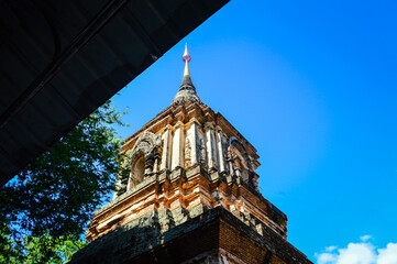 Old Pagoda Lanna Architecture at Lok Molee Temple, Symbols of Buddhism, South East Asia at Chiang Mai, Northern Thailand