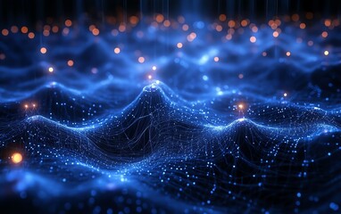Poster - A dynamic abstract blue network, featuring glowing points and interconnected lines, symbolizing a hightech digital concept