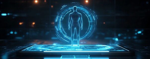 Leinwandbilder - A futuristic digital data visualization displayed on a tablet screen, with interactive graphs and bright data points on a sleek modern background