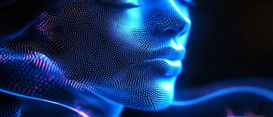 Fototapete - A glowing abstract blue network with luminous points and smooth connections, illustrating the power of digital networks and technology