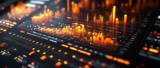 Fototapete - A highresolution digital data display on a tablet screen, with complex visual graphs and numerical trends on a polished background