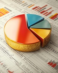 Leinwandbilder - A modern 3D pie chart with sleek design elements, set against a professional financial report backdrop showcasing numerical insights