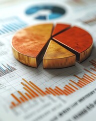 Leinwandbilder - A modern 3D pie chart with sleek design elements, set against a professional financial report backdrop showcasing numerical insights