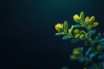 Wall Mural - Close-up of a green plant against a dark background.