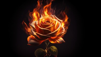 Wall Mural - fiery rose on black