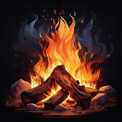 Wall Mural - fire in the fireplace