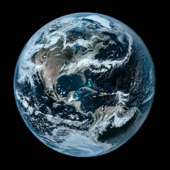 Wall Mural - satellite view of earth, showing north and central america, cloud formations, and ocean currents.