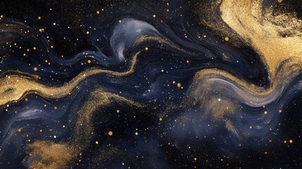 Wall Mural - Abstract golden particles swirling against a dark starry backdrop