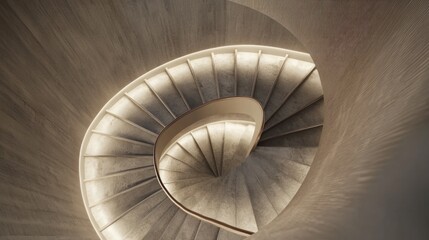 Aufkleber - A modern spiral staircase with soft lighting, showcasing architectural design and elegance.