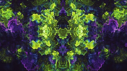 Wall Mural - Digital abstraction featuring vivid fractal designs in neon green and purple