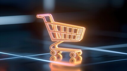 Wall Mural - Neon Shopping Cart Icon in Modern Style