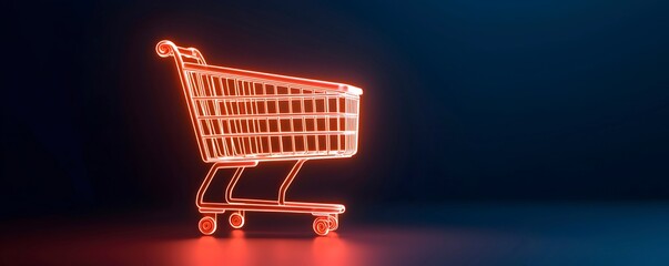 Wall Mural - Glowing Neon Shopping Cart in Dark Background